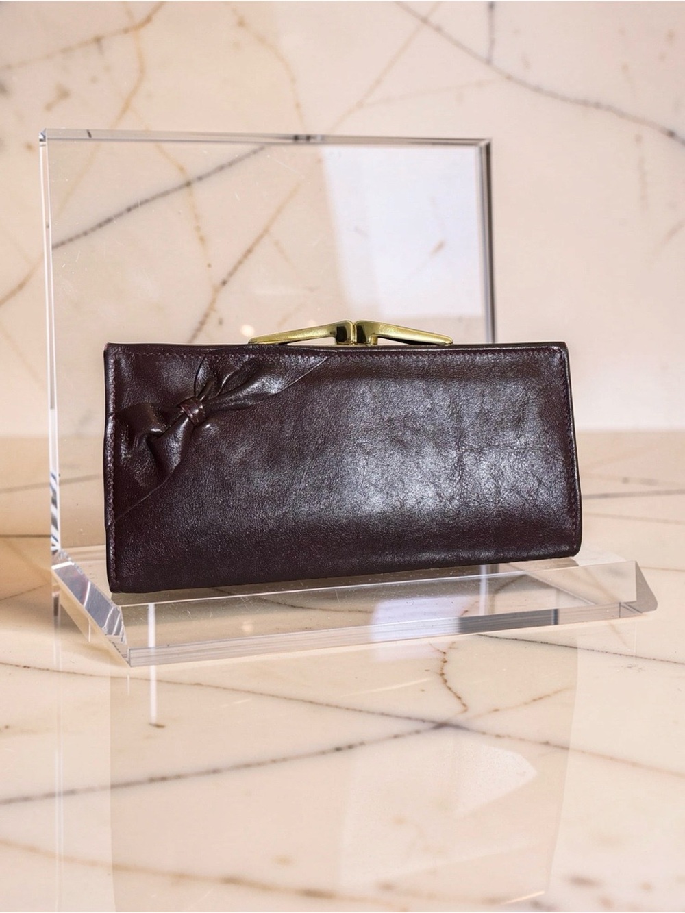 TILLEY Leather Wallet Burgundy with Bow Detail Vintage Made in Canada